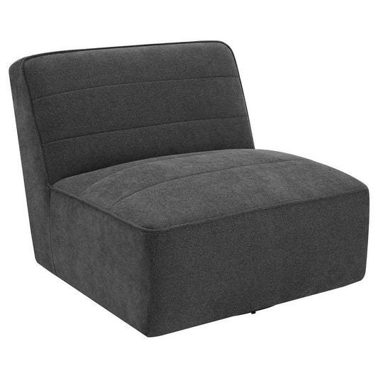 Suri 38 Inch Swivel Armless Chair, Horizontal Stitching, Gray Boucle By Casagear Home