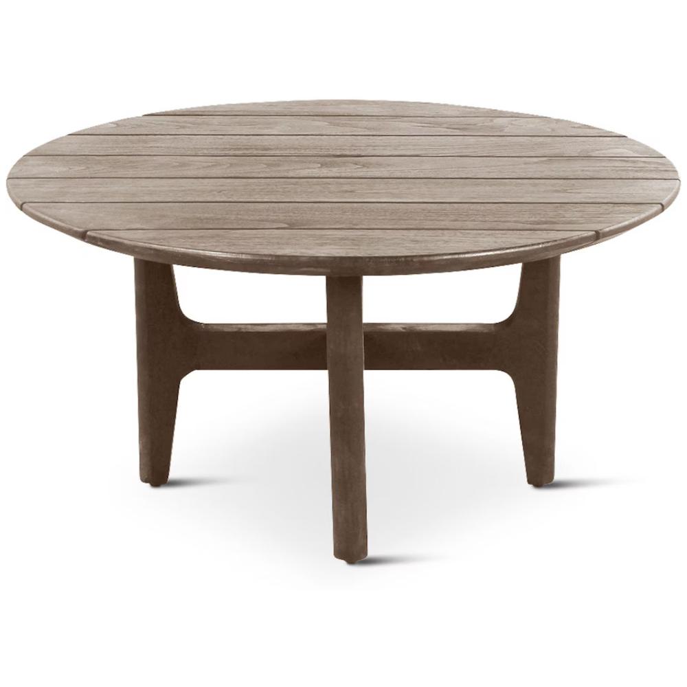 Ham 32 Inch Outdoor Round Coffee Table Plank Tabletop Gray Distressed By Casagear Home BM309278