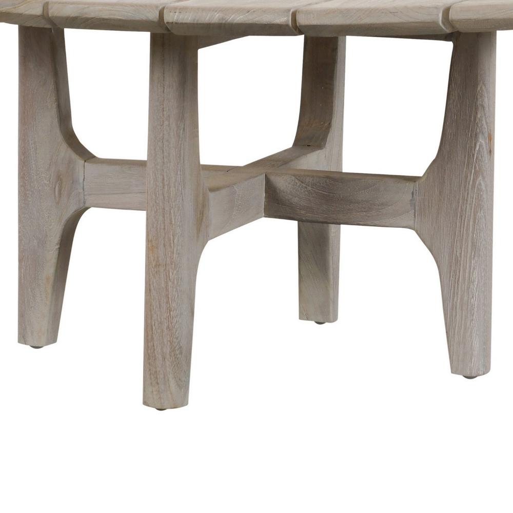 Ham 32 Inch Outdoor Round Coffee Table Plank Tabletop Gray Distressed By Casagear Home BM309278