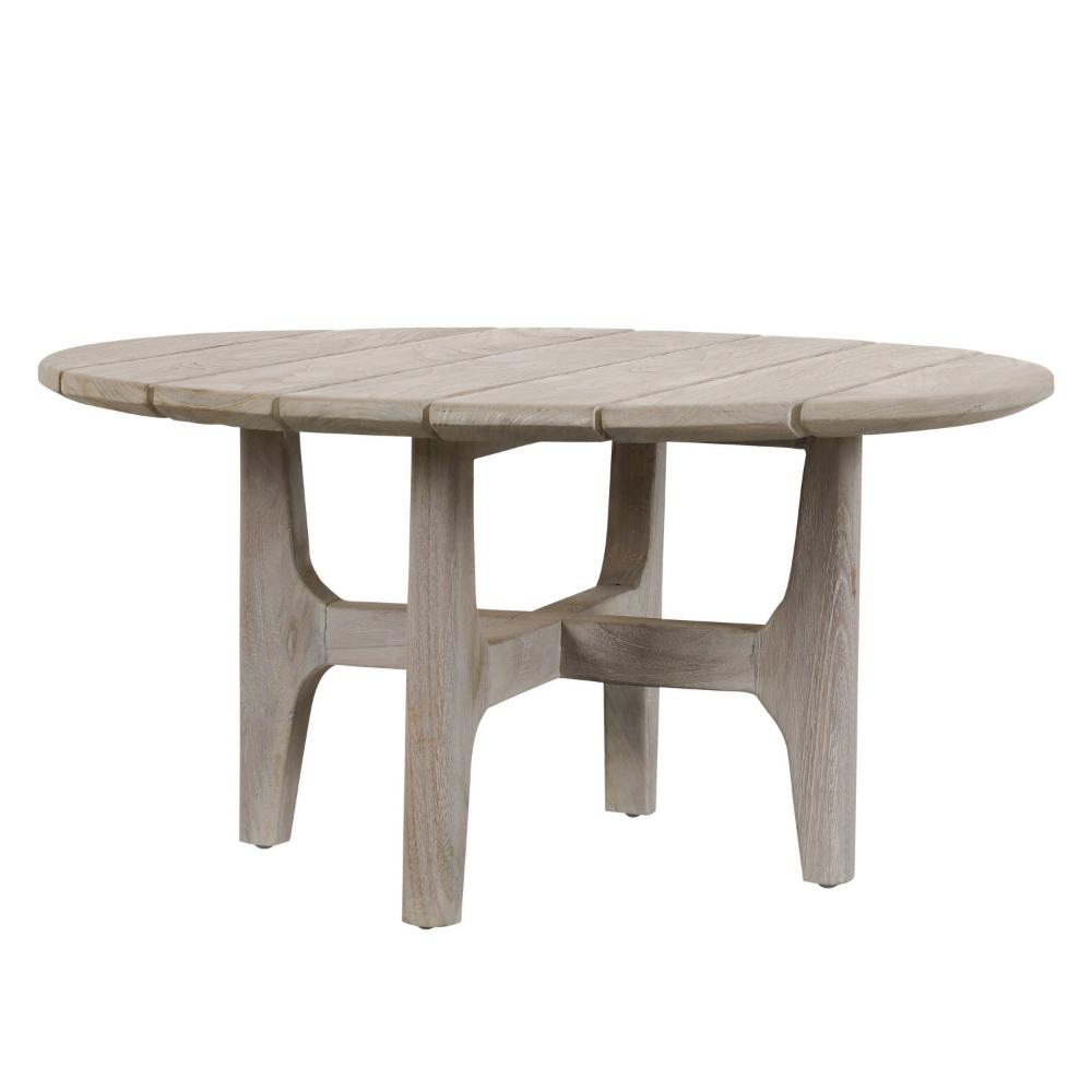 Ham 32 Inch Outdoor Round Coffee Table Plank Tabletop Gray Distressed By Casagear Home BM309278