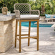 Aok 33 Inch Outdoor Barstool Chair, Gray Woven Rope, Curved Back, Brown Teak By Casagear Home