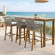 Navi 33 Inch Outdoor Barstool Chair, Woven Rope Crossed, Gray, Brown Teak By Casagear Home