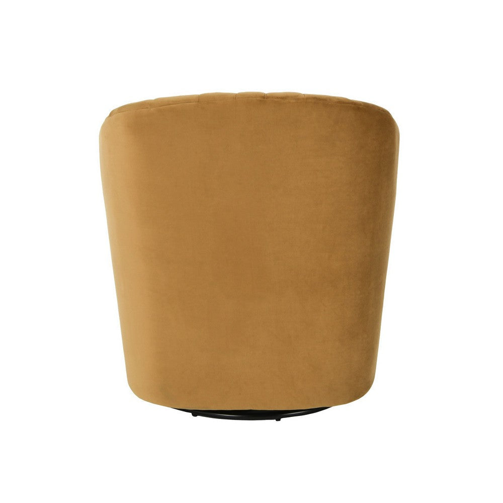 16 Inch Swivel Accent Chair Barrel Shape Channel Tufting Bronze Finish By Casagear Home BM309290