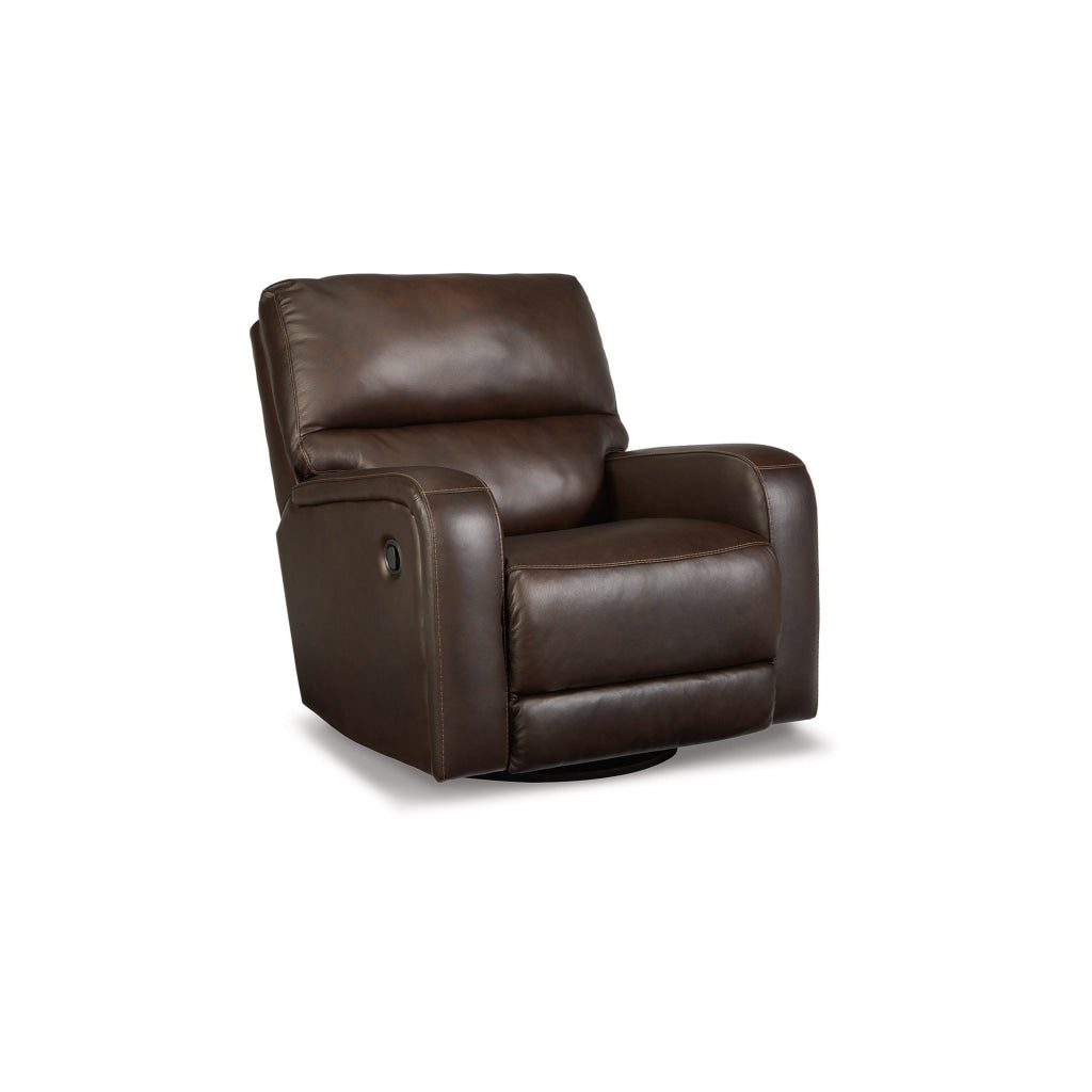 43 Inch Swivel Glider Chair Manual Recliner Browned Faux Leather By Casagear Home BM309303