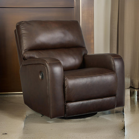 43 Inch Swivel Glider Chair Manual Recliner Browned Faux Leather By Casagear Home BM309303