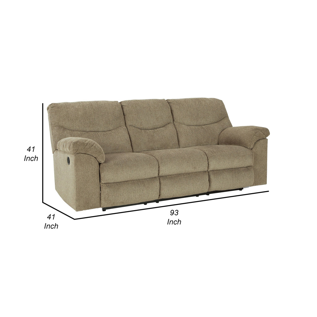 Tul 93 Inch Manual Recliner Sofa Soft Cushioned Beige Brown Polyester By Casagear Home BM309313