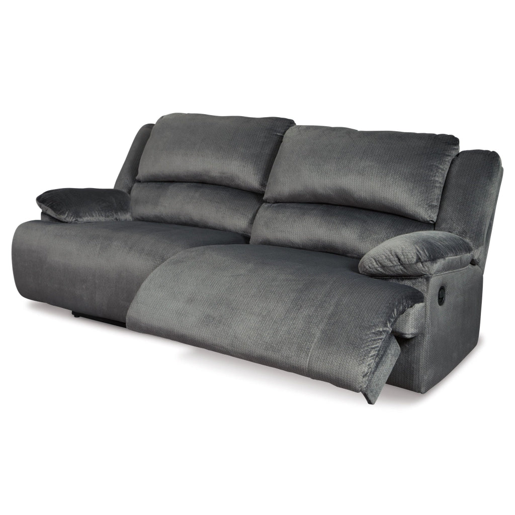 Yan 93 Inch Dual Manual Recliner Sofa Cushioned Charcoal Gray Polyester By Casagear Home BM309316