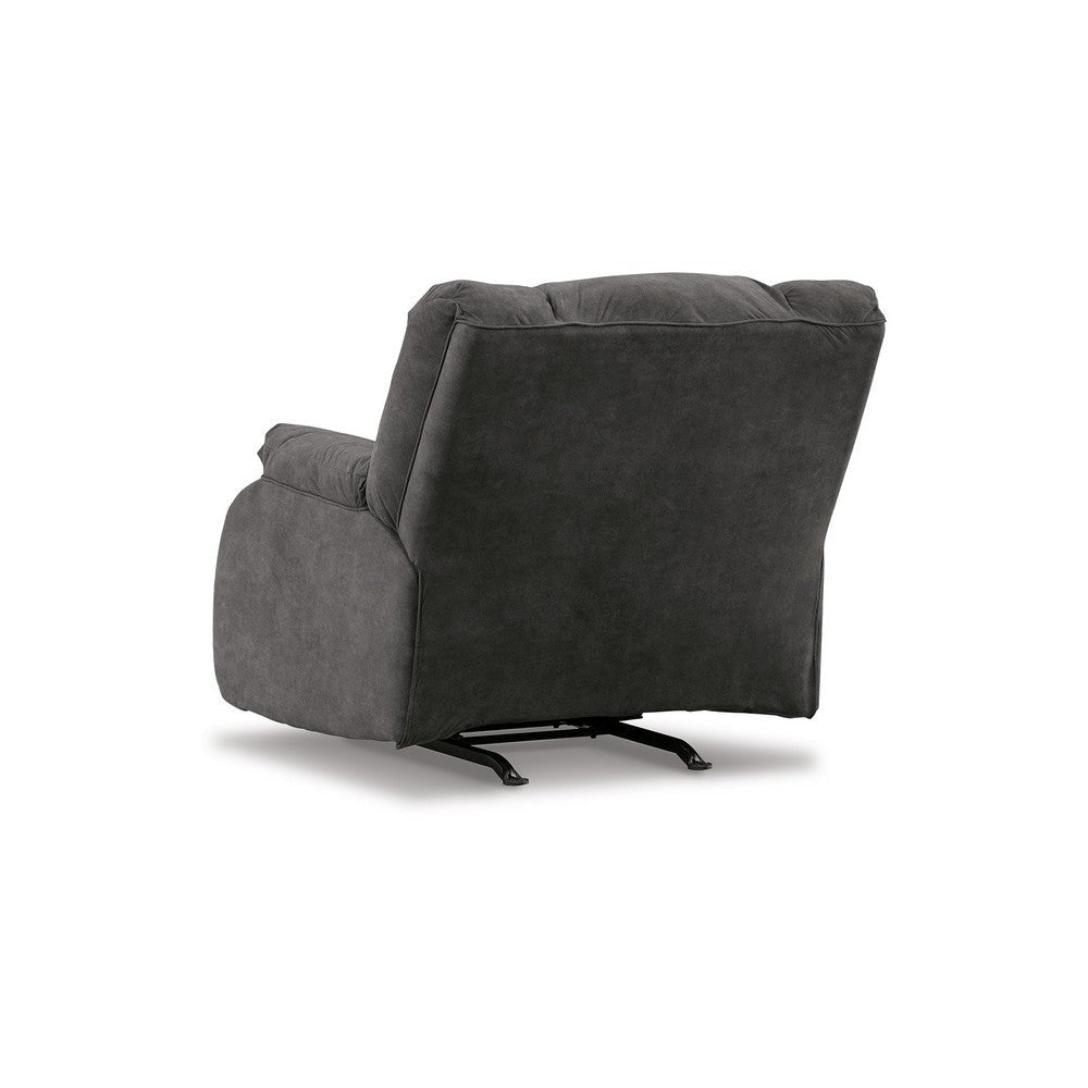 Zoj 40 Inch Manual Recliner Chair Rocker Cushioned Gray Faux Leather By Casagear Home BM309319