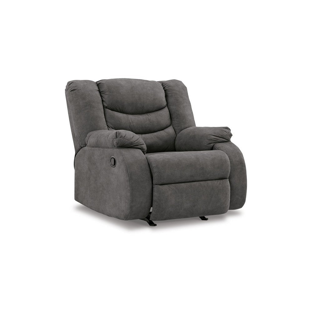 Zoj 40 Inch Manual Recliner Chair, Rocker, Cushioned Gray Faux Leather By Casagear Home