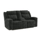 Kavi 76 Inch Manual Recliner Loveseat, Drop Down Table, Black Polyester By Casagear Home