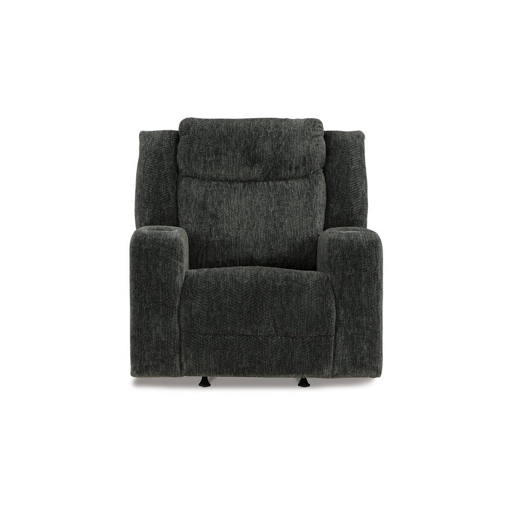 Kavi 42 Inch Power Recliner Chair Cushioned Black Polyester Upholstery By Casagear Home BM309323