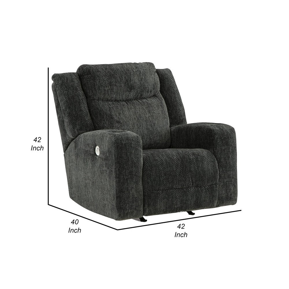 Kavi 42 Inch Power Recliner Chair Cushioned Black Polyester Upholstery By Casagear Home BM309323