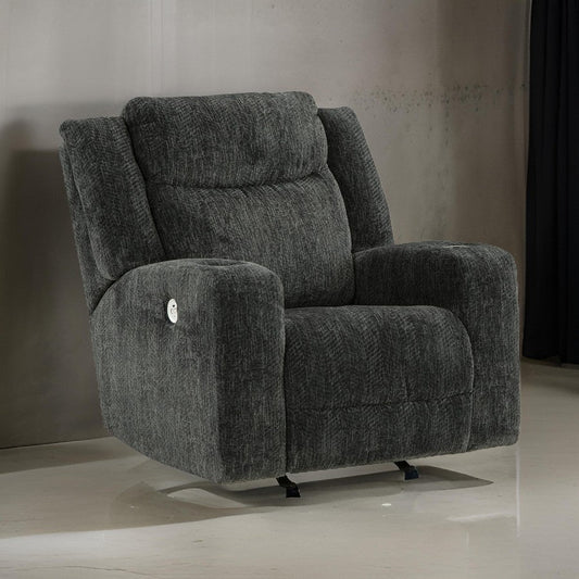 Kavi 42 Inch Power Recliner Chair, Cushioned, Black Polyester Upholstery By Casagear Home