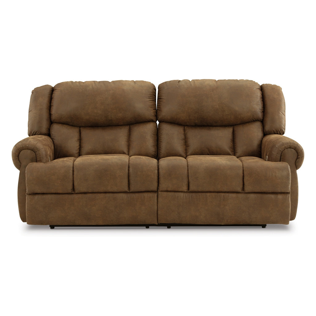 Ashley Avi 92" Sofa, Dual Seat Power Recliner, Brown Faux Leather