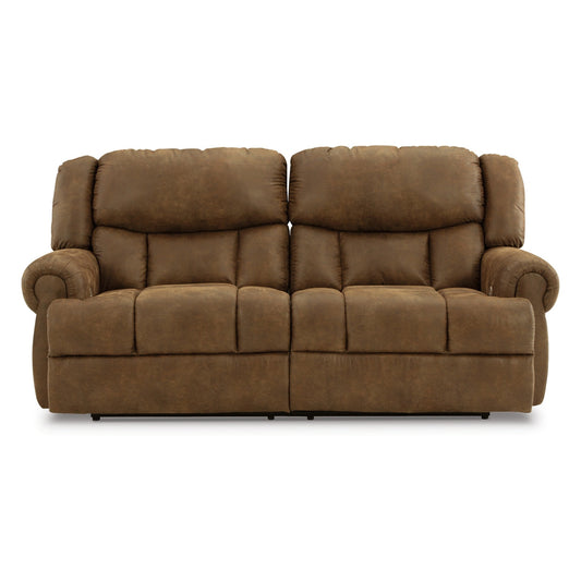 Avi 92 Inch Sofa, Dual Seat Power Recliner, Brown Faux Leather Upholstery By Casagear Home