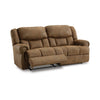 Avi 92 Inch Sofa Dual Seat Power Recliner Brown Faux Leather Upholstery By Casagear Home BM309326