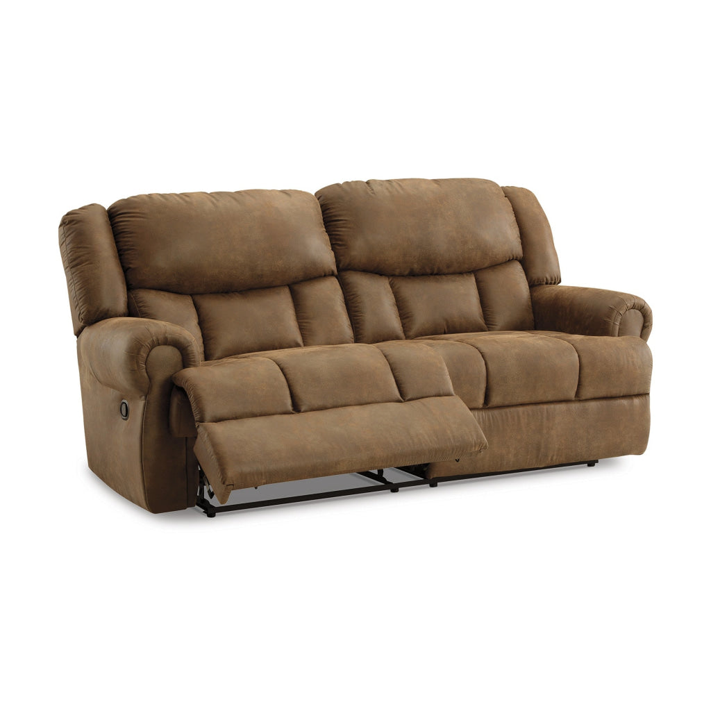 Avi 92 Inch Sofa Dual Seat Manual Recliner Brown Faux Leather Upholstery By Casagear Home BM309327