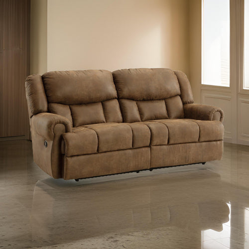 Ashley Avi 92" Sofa, Dual Seat Manual Recliner, Brown Faux Leather