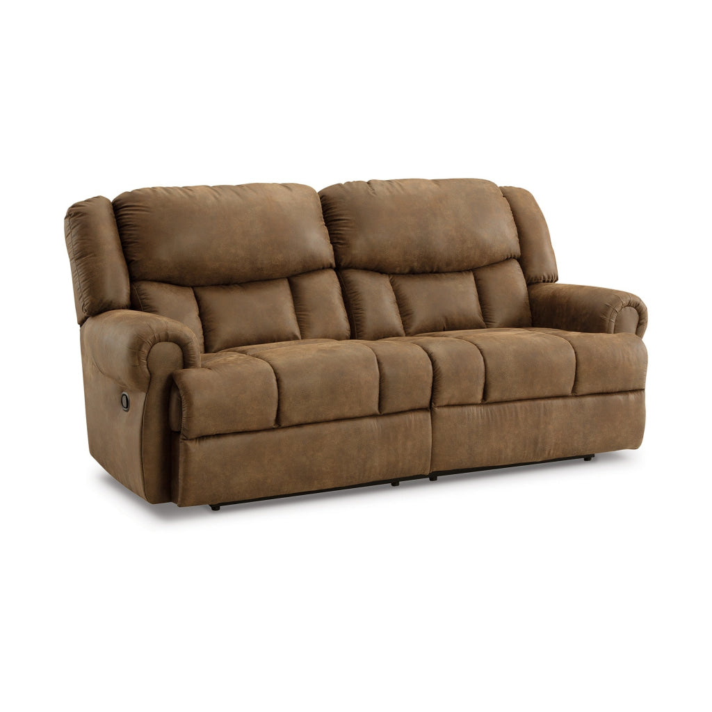 Avi 92 Inch Sofa Dual Seat Manual Recliner Brown Faux Leather Upholstery By Casagear Home BM309327