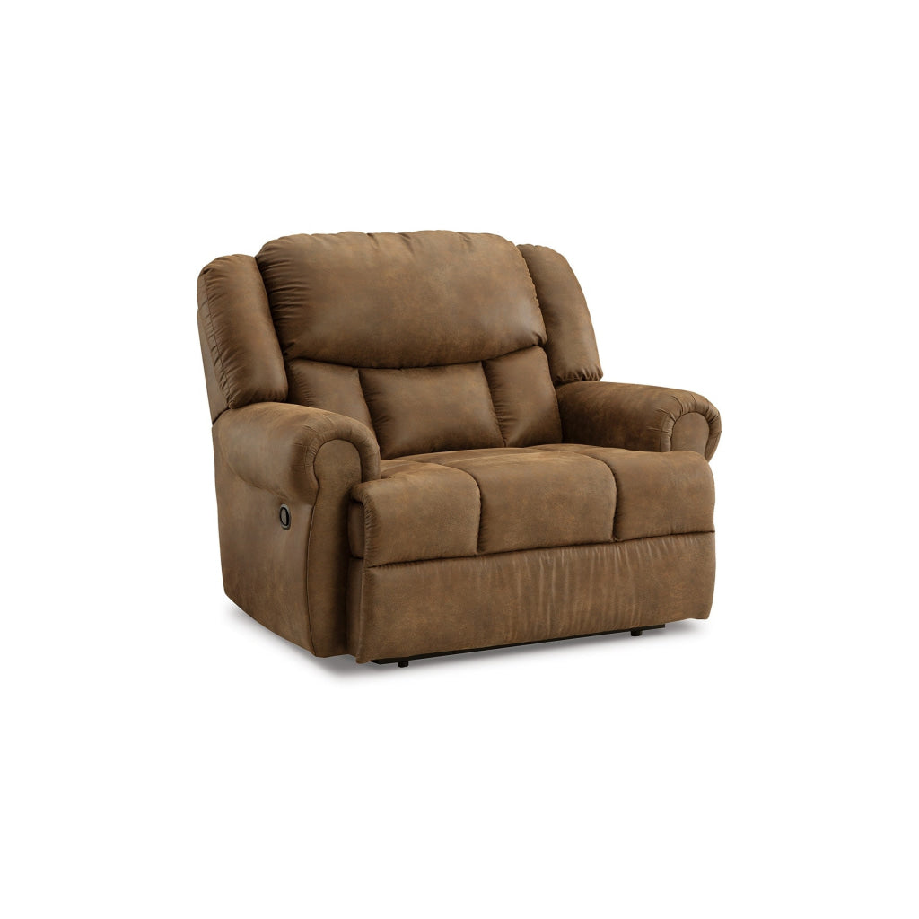 Avi 55 Inch Chair Pull Tab Manual Recliner Wide Seat Brown Faux Leather By Casagear Home BM309329