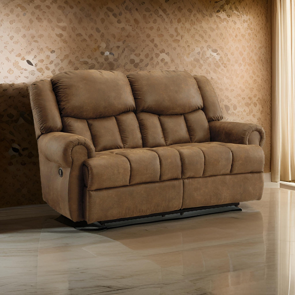 Avi 75 Inch Loveseat, Manual Recliner, Cushioned, Brown Faux Leather By Casagear Home