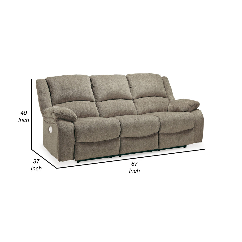 Wie 87 Inch Power Recliner Sofa USB Pewter Gray Chenille Upholstery By Casagear Home BM309335