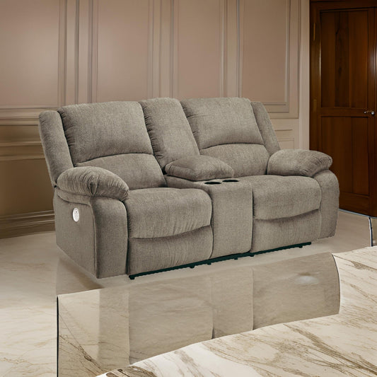 Wie 76 Inch Power Recliner Loveseat, Center Console, Pewter Gray Chenille By Casagear Home