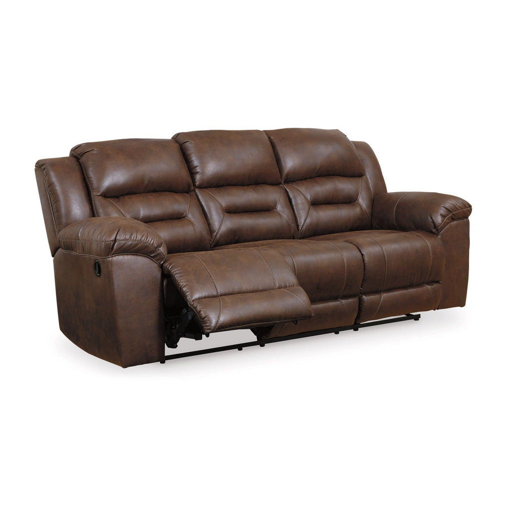 Aky 90 Inch Manual Recliner Sofa Cushioned Seat Dark Brown Faux Leather By Casagear Home BM309351