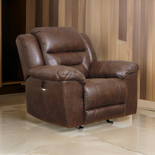 Aky 43 Inch Power Recliner Chair Rocker Cushioned Dark Brown Faux Leather By Casagear Home BM309352