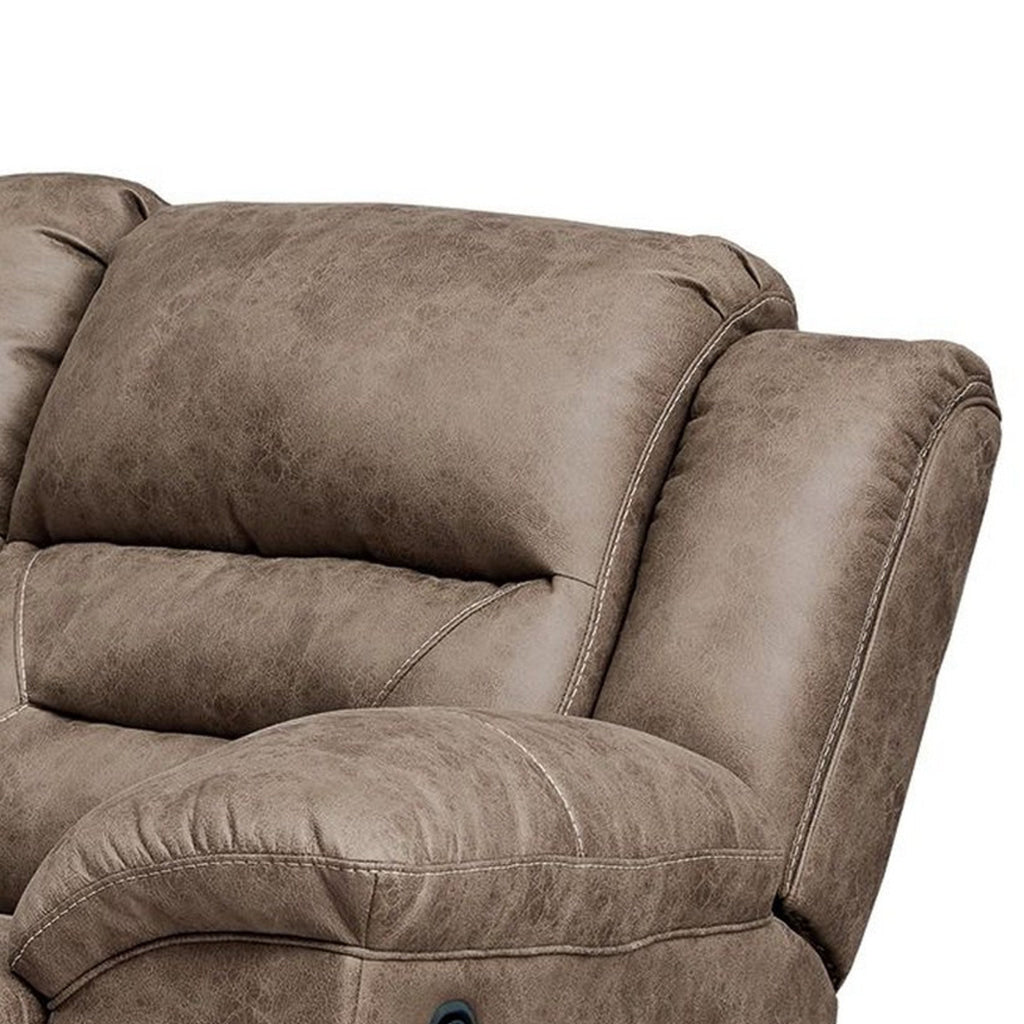 Aky 90 Inch Manual Recliner Sofa Cushioned Seat Soft Taupe Faux Leather By Casagear Home BM309353