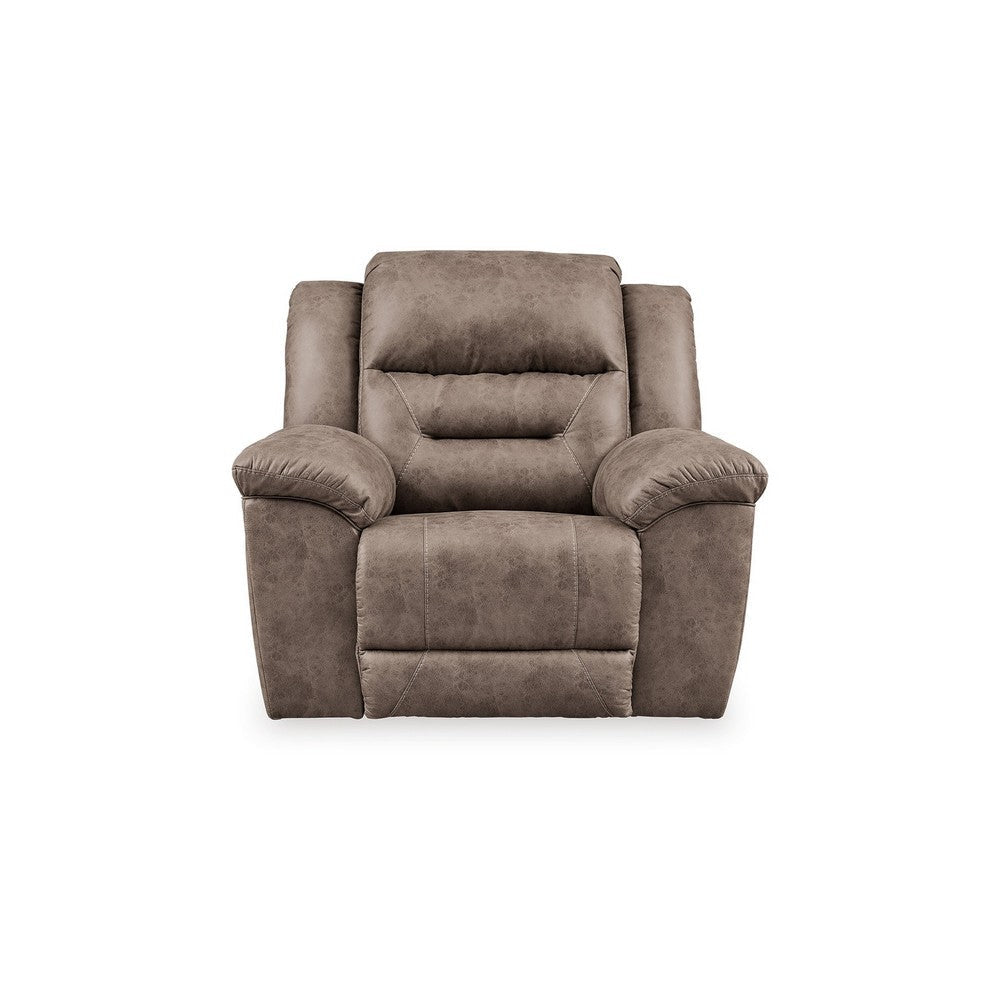 Ashley Aky 43’’ Power Recliner Chair Rocker Soft Taupe Faux Leather