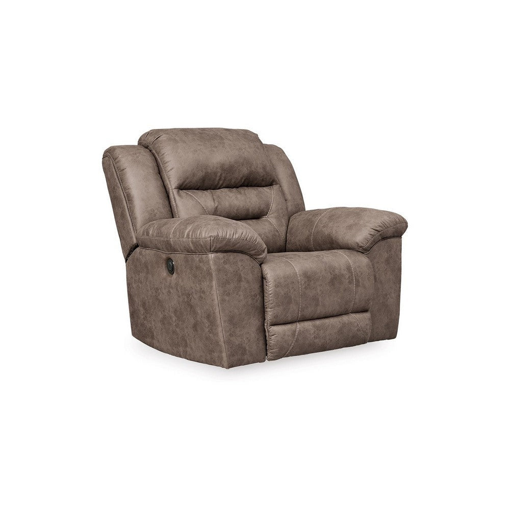 Aky 43 Inch Power Recliner Chair, Rocker, Cushioned Soft Taupe Faux Leather By Casagear Home