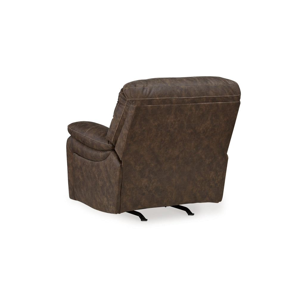 Fid 42 Inch Manual Recliner Chair Rocker Cushioned Brown Faux Leather By Casagear Home BM309355