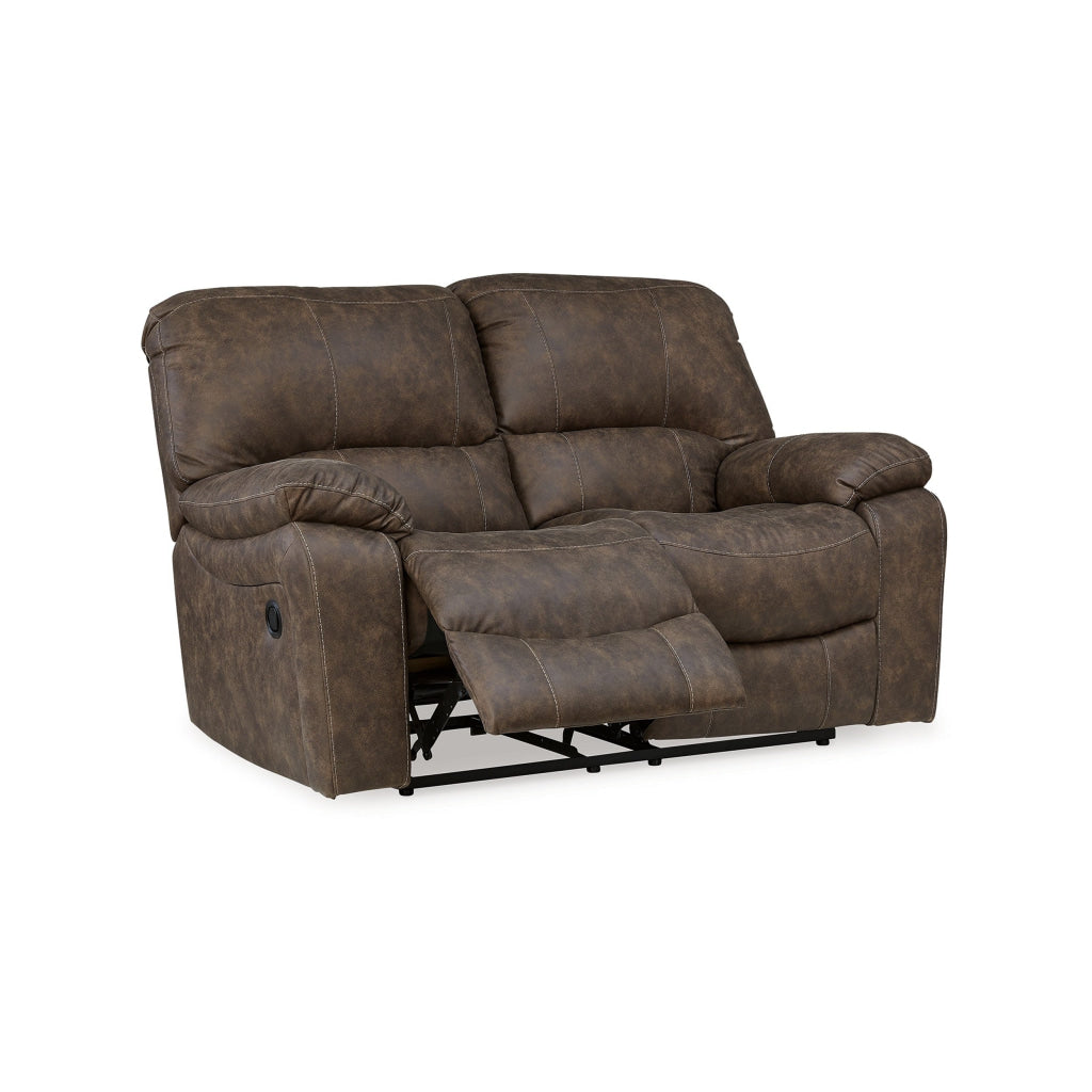 Fid 67 Inch Manual Recliner Loveseat Cushioned Seats Brown Faux Leather By Casagear Home BM309356