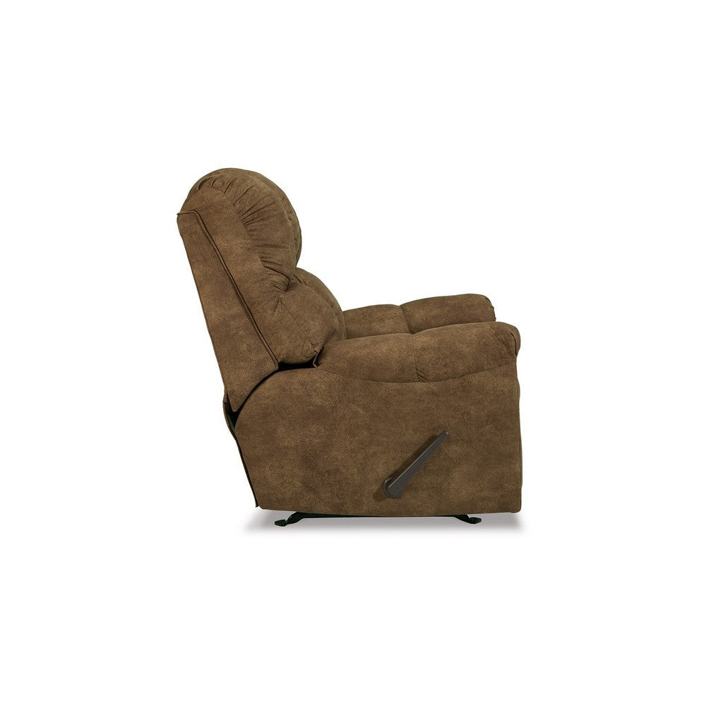 Zom 39 Inch Manual Recliner Chair Rocker Warm Brown Vegan Faux Leather By Casagear Home BM309359