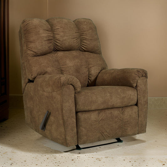 Zom 39 Inch Manual Recliner Chair Rocker, Warm Brown Vegan Faux Leather By Casagear Home