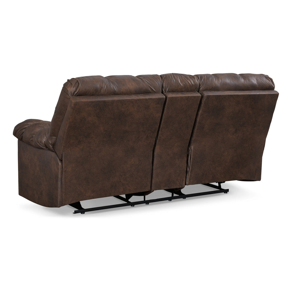 Cuf 79 Inch Double Reclining Loveseat With Console Grid Tufting Brown By Casagear Home BM309362