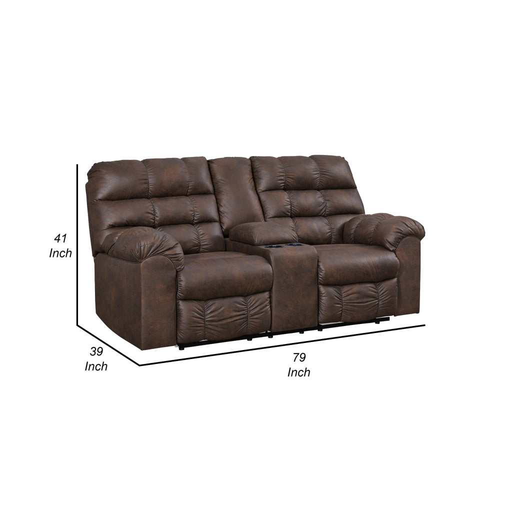 Cuf 79 Inch Double Reclining Loveseat With Console Grid Tufting Brown By Casagear Home BM309362