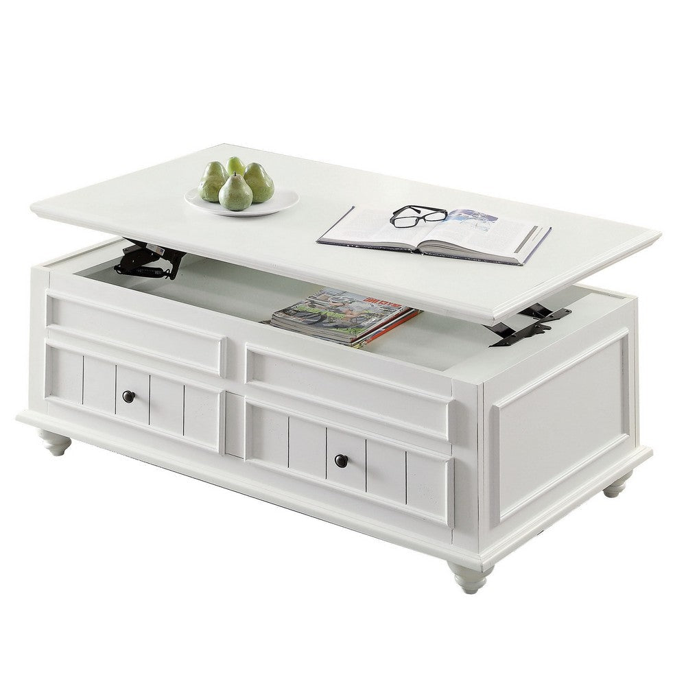 48 Inch Coffee Table Lift Top Function 2 Drawers White Poplar Wood By Casagear Home BM309379