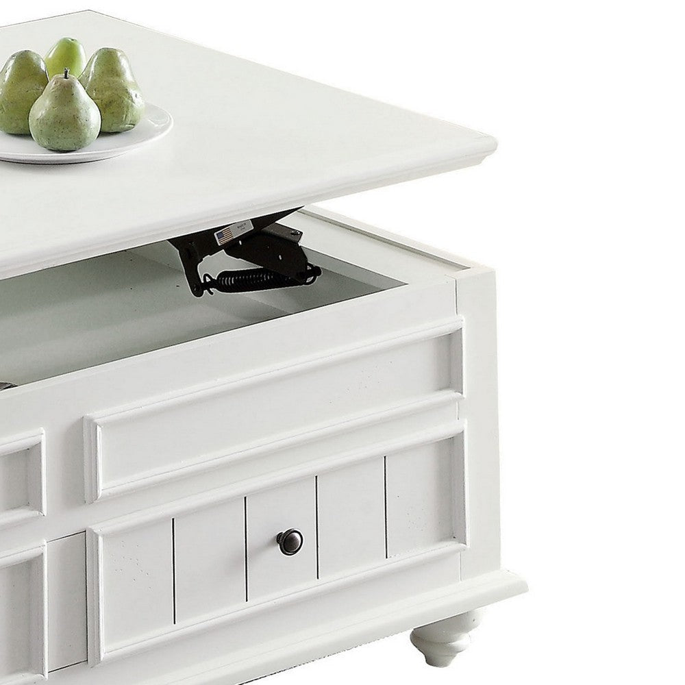 48 Inch Coffee Table Lift Top Function 2 Drawers White Poplar Wood By Casagear Home BM309379