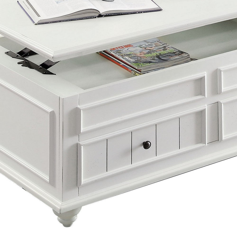 48 Inch Coffee Table Lift Top Function 2 Drawers White Poplar Wood By Casagear Home BM309379