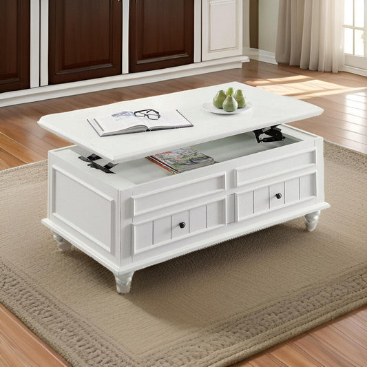 48 Inch Coffee Table, Lift Top Function, 2 Drawers, White Poplar Wood  By Casagear Home