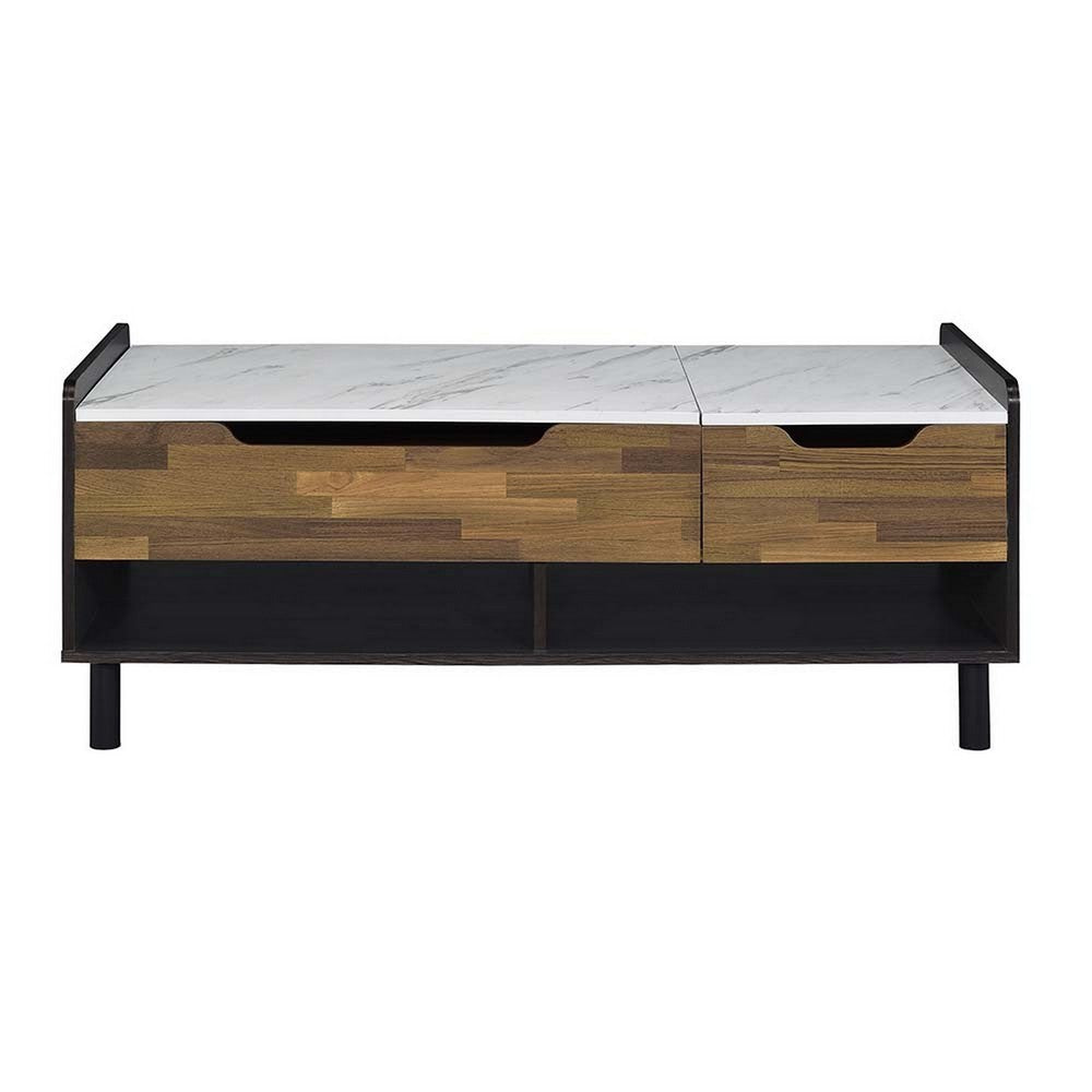 47 Inch Coffee Table Faux Marble Finished Top Lift Top Brown Black By Casagear Home BM309383