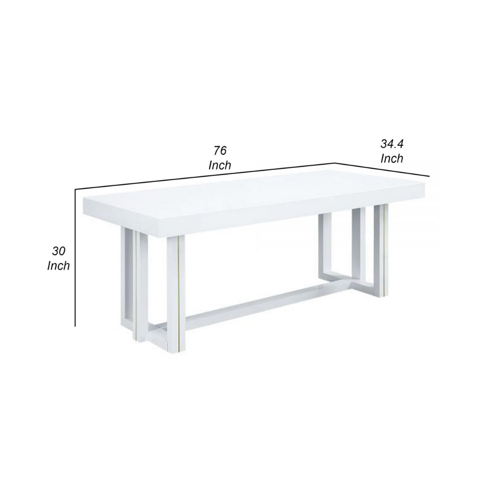 Raza 76 Inch Dining Table Classic White Finish Open Panel Metal Base By Casagear Home BM309386