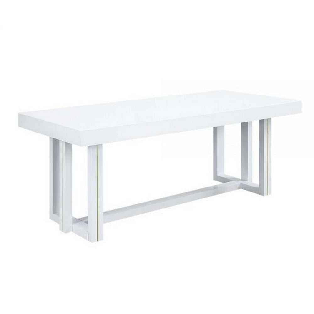 Raza 76 Inch Dining Table, Classic White Finish, Open Panel Metal Base By Casagear Home