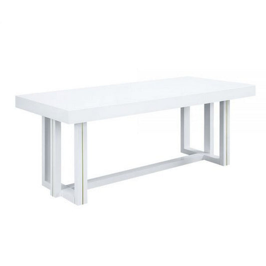 Raza 76 Inch Dining Table, Classic White Finish, Open Panel Metal Base By Casagear Home