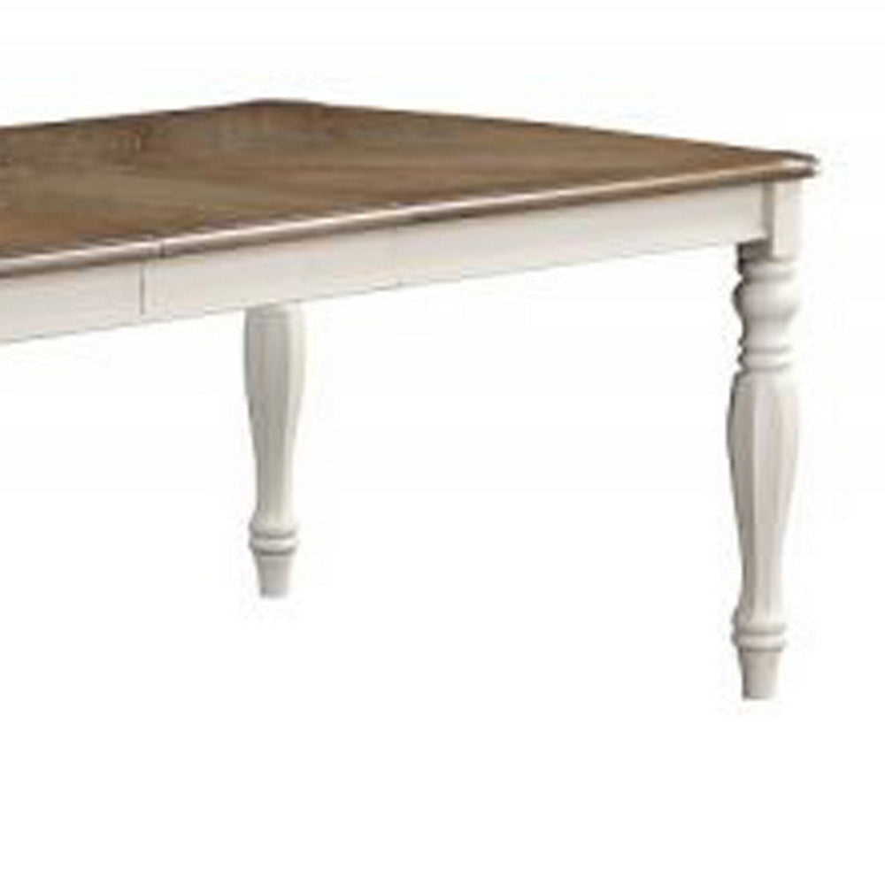 Fil 108 Inch Dining Table Rustic Brown Rubberwood White Turned Legs By Casagear Home BM309388