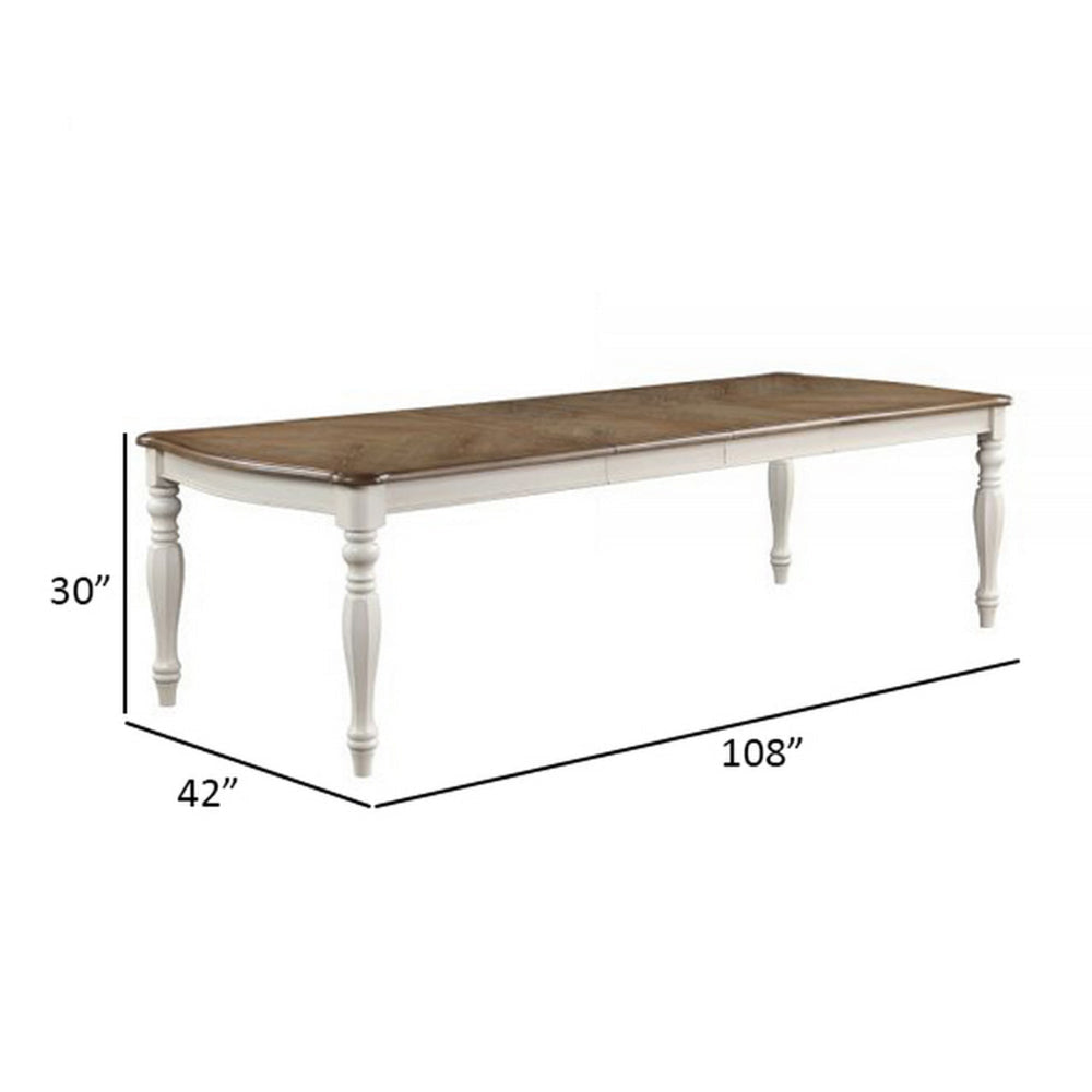 Fil 108 Inch Dining Table Rustic Brown Rubberwood White Turned Legs By Casagear Home BM309388