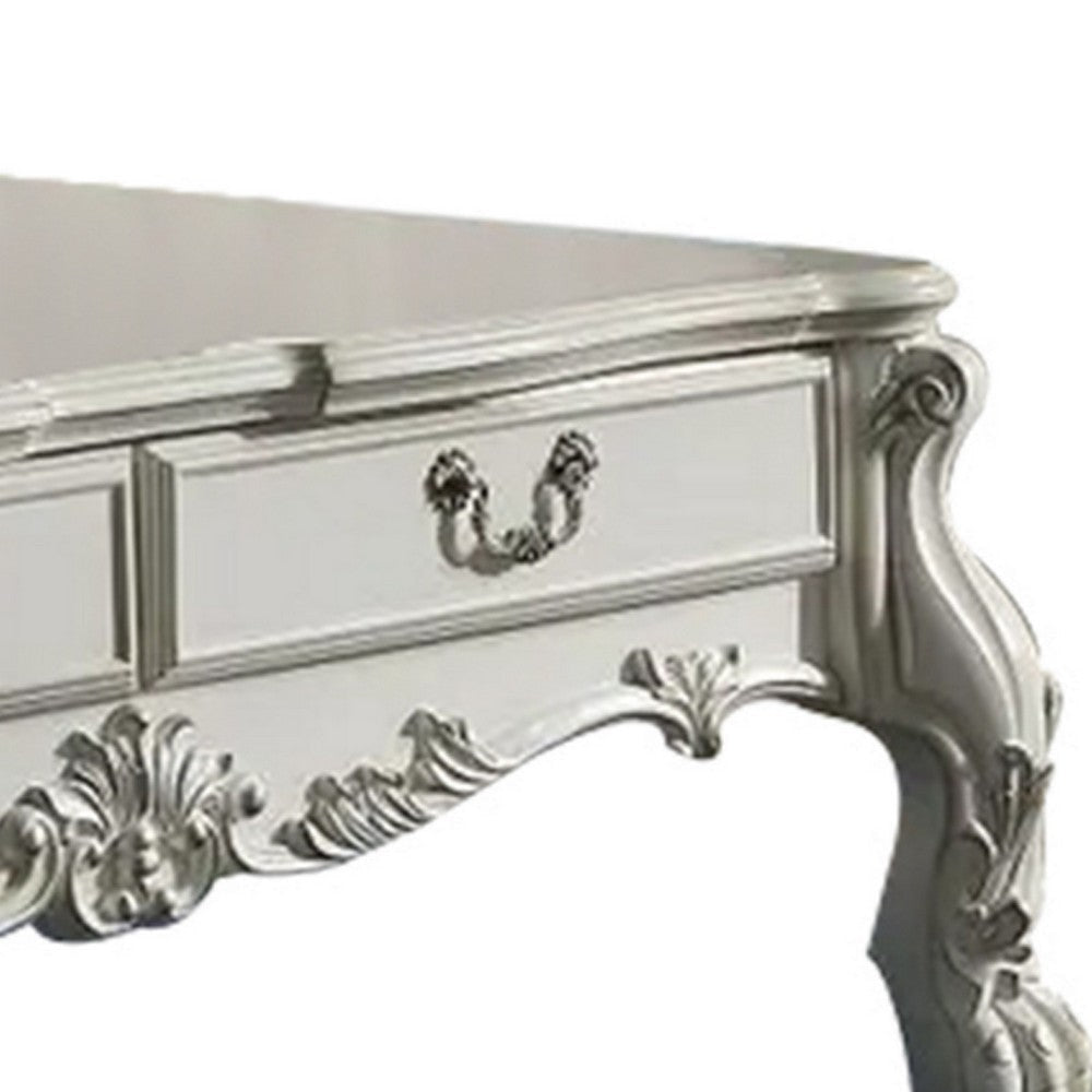 Ally 57 Inch Coffee Table Aspen Wood Classic Ornate Scrollwork White By Casagear Home BM309393