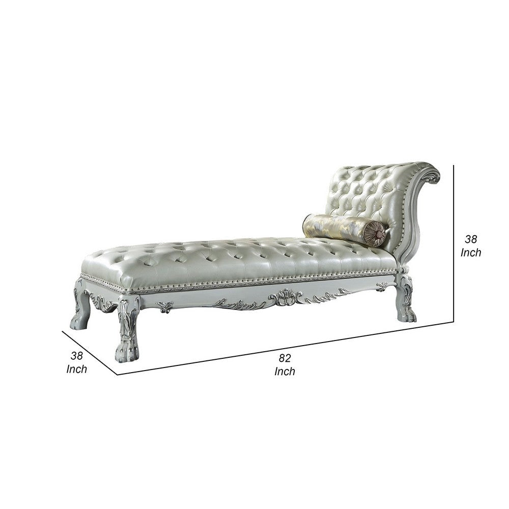 Ally 82 Inch Chaise Rolled Back Tufted White Faux Leather with Pillow By Casagear Home BM309396